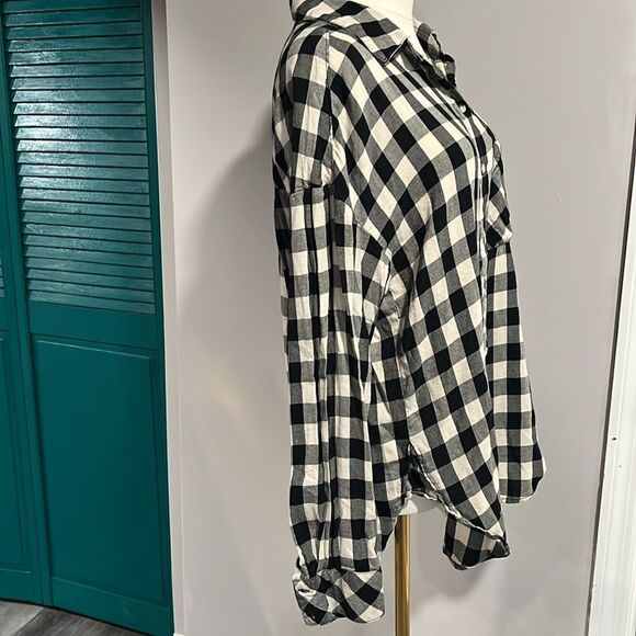 Anthropologie Sanctuary Plaid checkered Button-Up Shirt in Black and White XS - Picture 2 of 7